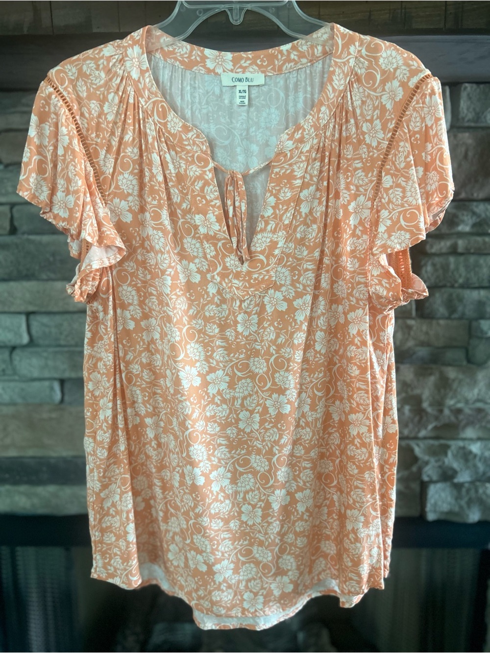 Peach and Cream Floral Tie-Neck Tunic